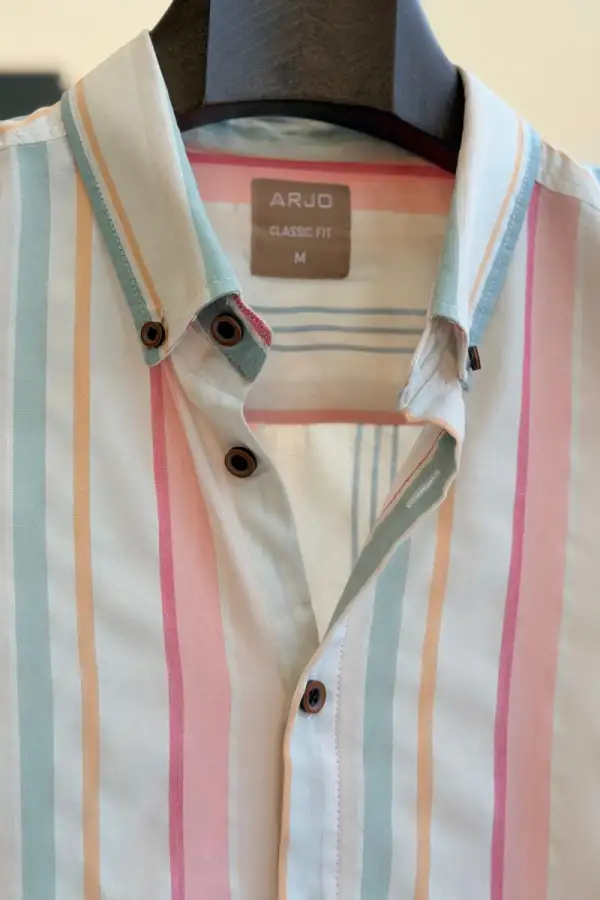Multi-Colored Vertical Stripes On a Light Cream Base Casual Shirt