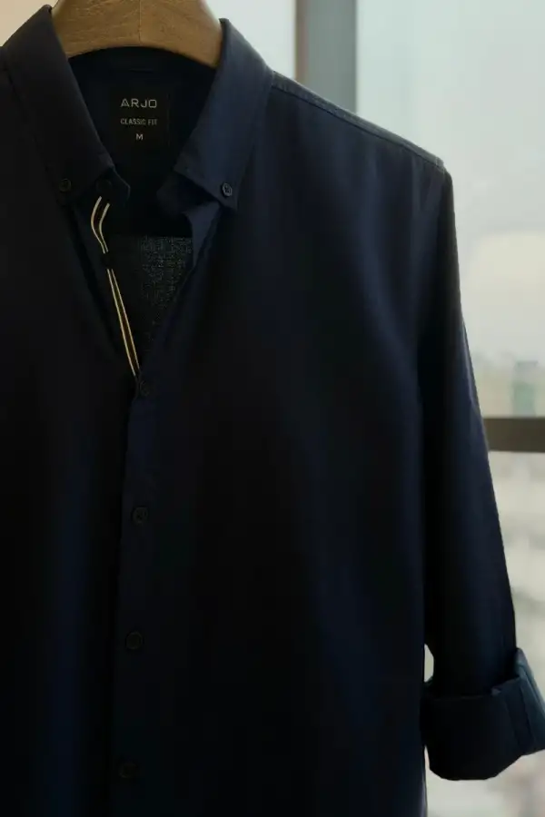 Deep Vavy Tone And a Subtle Contrasting Twill Tape Casual Shirt