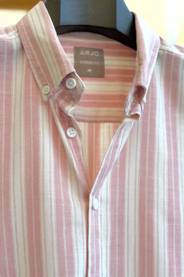 Soft Pink and Off-White Vertical Stripes Shirt