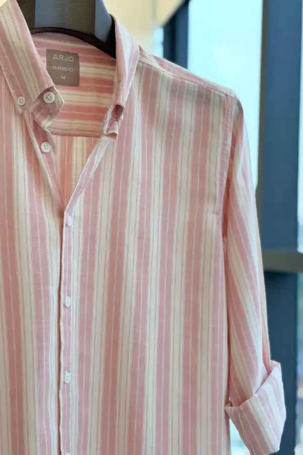 Soft Pink and Off-White Vertical Stripes Shirt