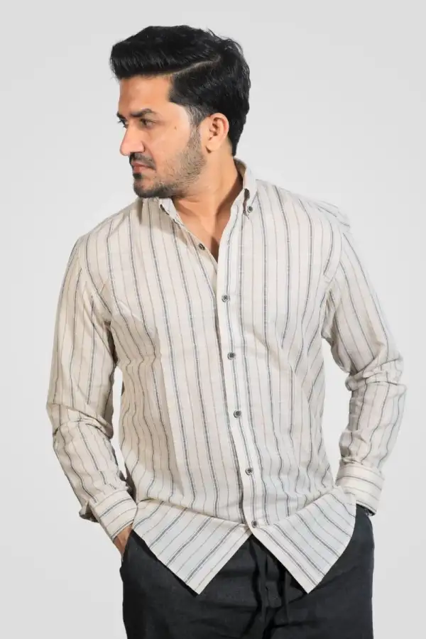 Off-white base with vertical stripes Classic Fit Shirt