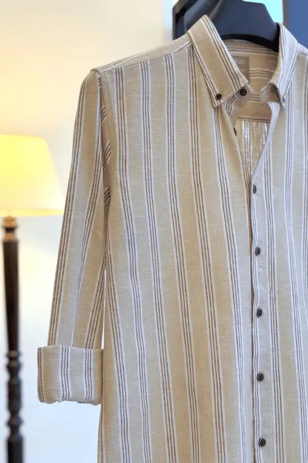 Beige Stripe Linen Cotton Shirt