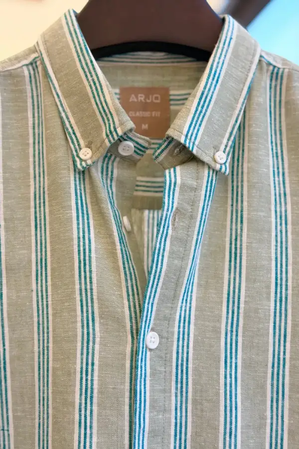 Sage Stripe Linen-Cotton Shirt