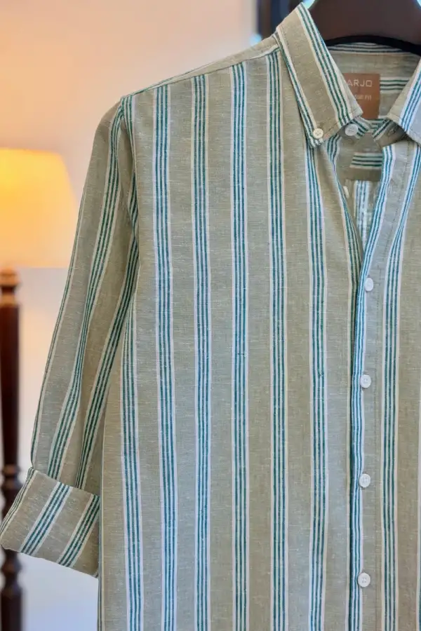 Sage Stripe Linen-Cotton Shirt