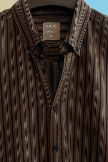 Deep Chocolate Brown With Vertical Stripes Shirt