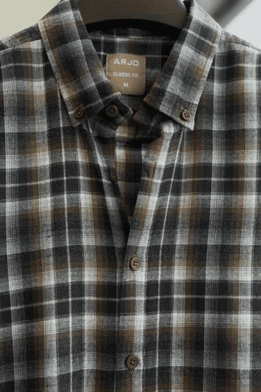 Tan And Black Check Flannel Shirt
