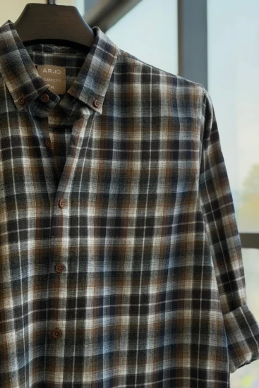 Tan And Black Check Flannel Shirt