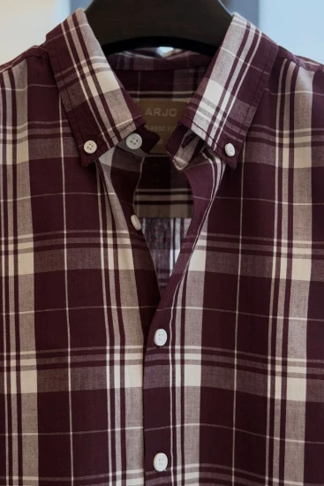 Burgundy And White Plaid Shirt
