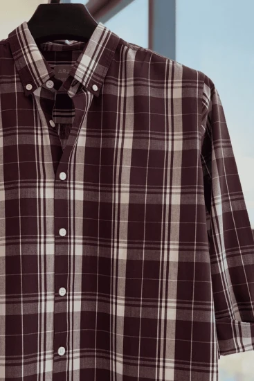 Burgundy And White Plaid Shirt