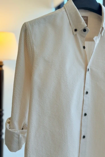Cream-Beige Pinstripe Shirt