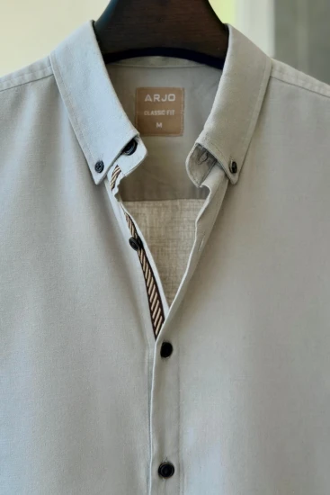 Stone Grey With Black & Beige Twill Tape Shirt