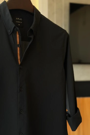 Charcoal Black With Red & Chocolate Twill Tape Shirt