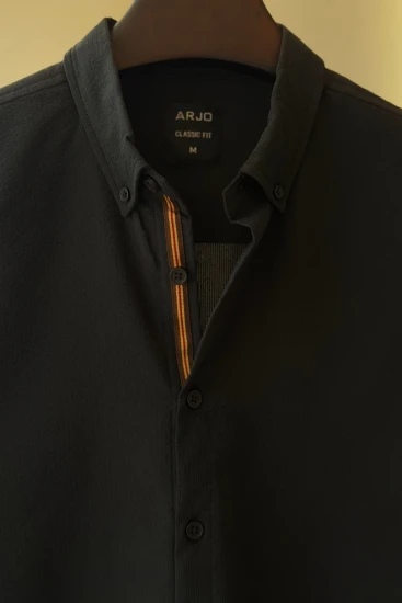 Charcoal Black With Red & Chocolate Twill Tape Shirt