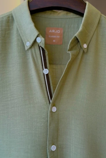 Light Olive Green With Black & White Twill Tape Shirt