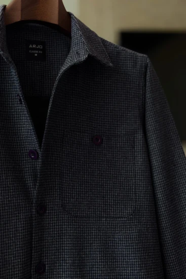 Blue-Grey Micro Check Double Pocket  Shacket
