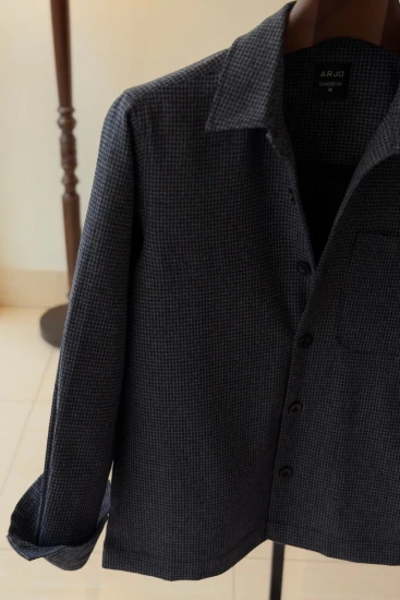 Blue-Grey Micro Check Double Pocket  Shacket
