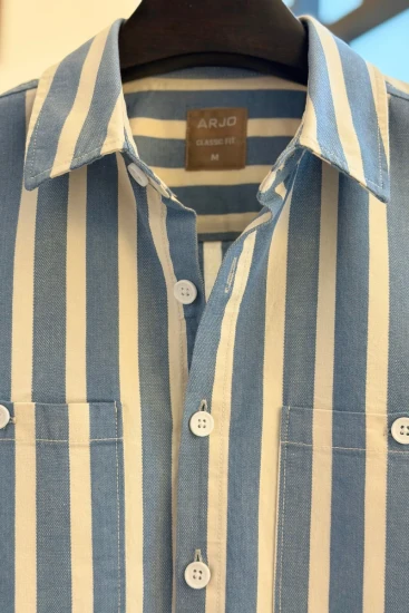 Muted Blue-White Stripes Over Shirt