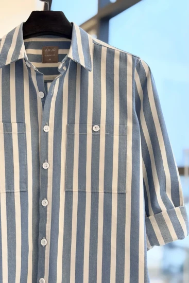 Muted Blue-White Stripes Over Shirt