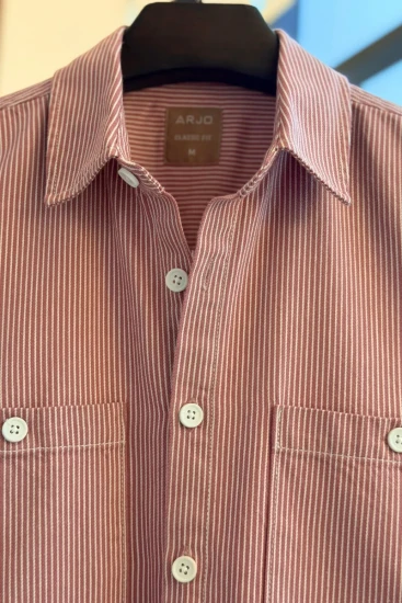 Muted Brick Pink with White Stripes Over Shirt