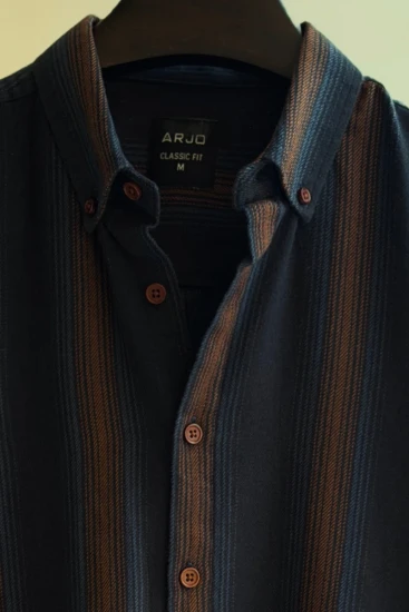 Navy Blue with Caramel Vertical Gradient Stripes Shirt