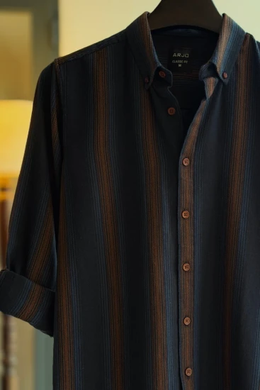 Navy Blue with Caramel Vertical Gradient Stripes Shirt