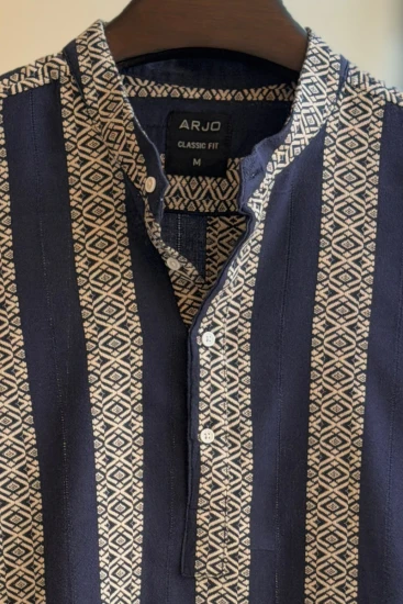 Deep Navy Blue With Ivory Geometric Embroidery Katua