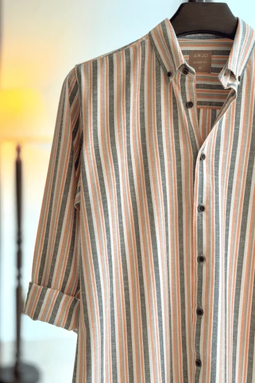 Grey With Sage & Peach Stripes