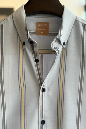 Pale Grey With Yellow & Charcoal Stripes