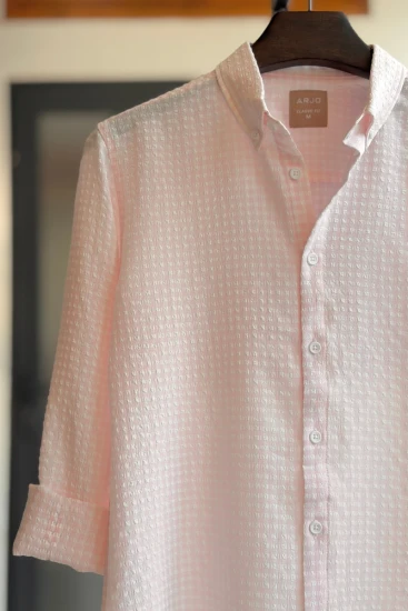 Baby Pink with White Pattern Textured Shirt