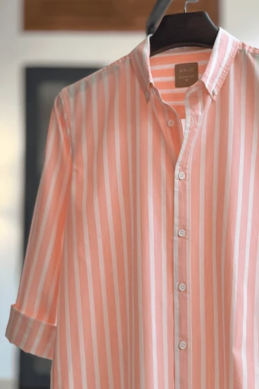 Bright Peach with White Stripe Shirt