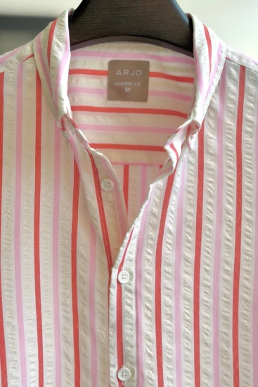 Cream with Red & Pink Stripe Seersucker Shirt
