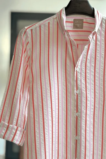 Cream with Red & Pink Stripe Seersucker Shirt