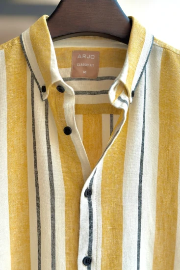 Off White Base with Saffron Yellow & Black Stripes