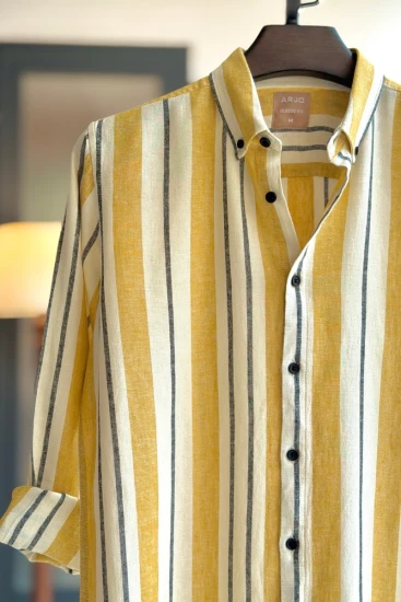 Off White Base with Saffron Yellow & Black Stripes