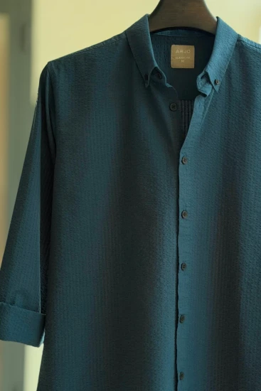 Deep Ocean Blue Seersucker Shirt