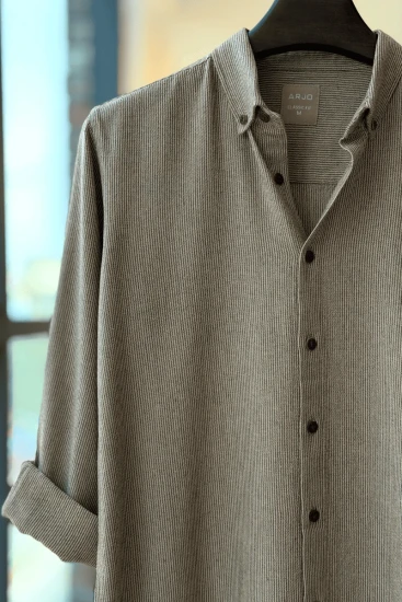 Dark Beige with Dark Chocolate Pinstriped Shirt