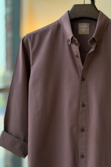 Chestnut Brown Textured Striped Shirt