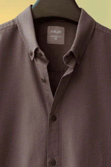 Chestnut Brown Textured Striped Shirt