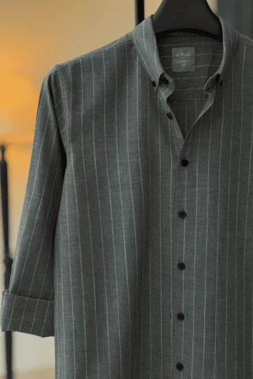 Slate Grey with White Pinstriped Shirt