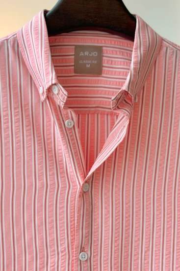 Pastel Pink With Red And White Stripes Shirt