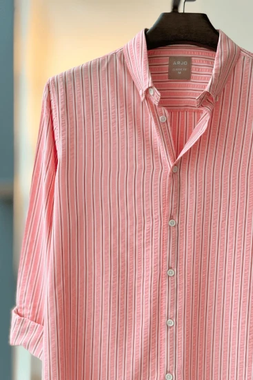 Pastel Pink With Red And White Stripes Shirt