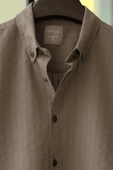 Brownish Gray Seersucker Shirt