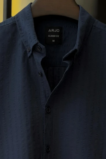 Navy Blue Seersucker Shirt
