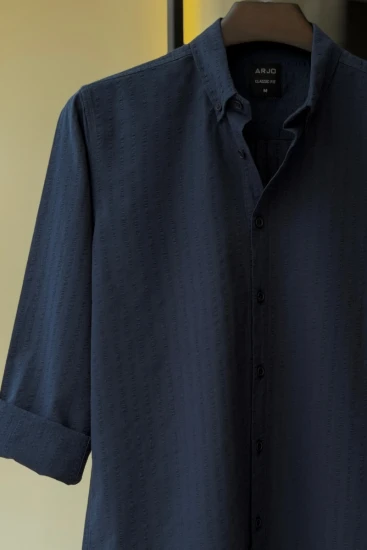 Navy Blue Seersucker Shirt