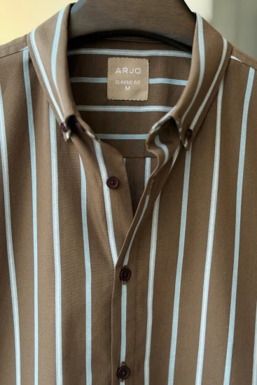 Chocolate Brown With Light Blue Stripes Shirt