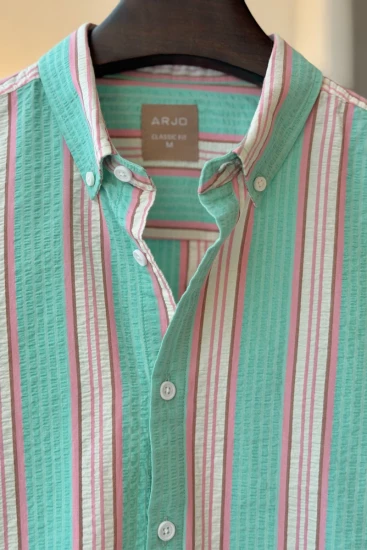 Mint Green With Pink And White Stripes Shirt