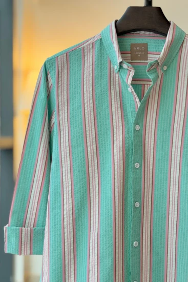 Mint Green With Pink And White Stripes Shirt