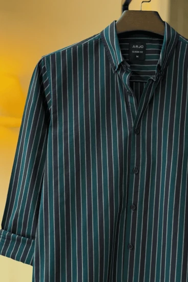 Dark Navy Blue With Thin White Vertical Stripes Shirt