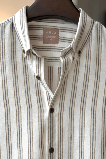 Off-White With Beige And Blue Stripes Shirt