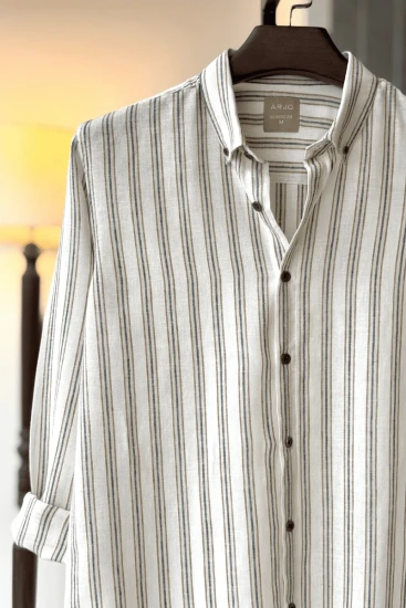 Off-White With Beige And Blue Stripes Shirt